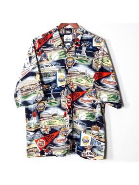 Reyn Spooner Aloha Shirt Size XL Astros Novelty Baseball Scenic Navy